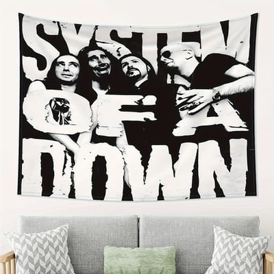 1 Stuk System Of A Down Retro Metal Wandkleed, 2D Print Polyester Wanddecoratie, Nu Metal Band Wandkunst Voor Slaapkamer Woonkamer, Idee 40X60cm