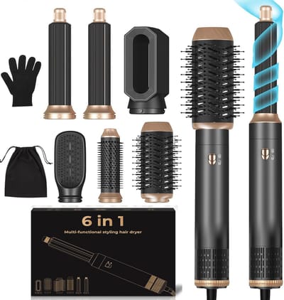 6 in 1 Föhnborstel - 1000W Haardroger en Stylingtool met 3 Temperatuurinstellingen voor Drogen, Krullen en Rechtmaken