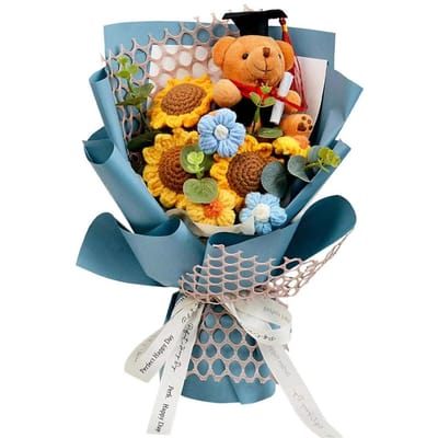 Pluche Dier Kleine Beer Poppenboeket Zonnebloem Handgemaakte Afstudeerbeer Pluche Speelgoed Gevuld Kawaii Gesimuleerde Beer Poppenboeket
