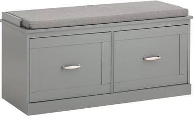 SoBuy Schoenenkast FSR131-HG – Schoenenbank met Zitkussen & 2 Deuren – Schoenenrek voor Hal, Entree & Slaapkamer – Grijs – 98x37x49cm
