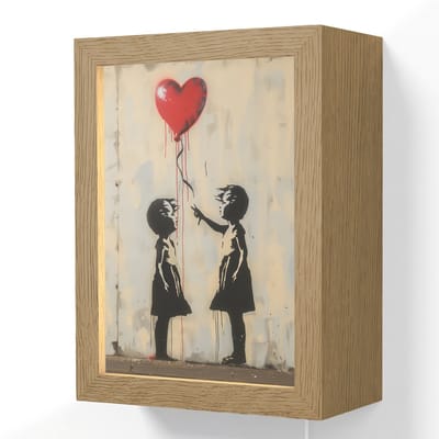 Wandlamp 15x20 cm - Oplaadbaar - Street art - Banksy - Ballon - Graffiti - Hart - Wandlampen binnen woonkamer - Slaapkamer lamp met kabel - Decoratieve nachtlamp - Vloerlamp snoer