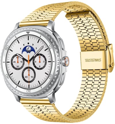 By Qubix - smartwatch bandje - Compatible Samsung bandje - Stalen bandje - Goud - Geschikt voor Samsung Galaxy Watch 9 (40/44mm) - Watch 8 (40/44mm) - Watch 8 Classic (46mm)
