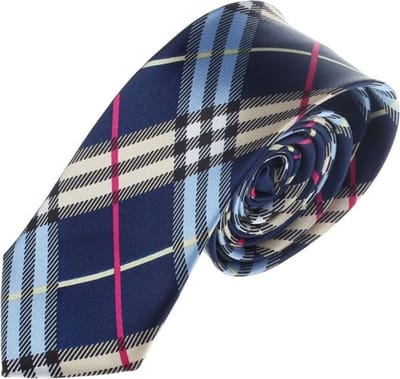Fako Fashion - Skinny Stropdas - Smal - 5cm - Geruit - 145cm - Blauw/Geel