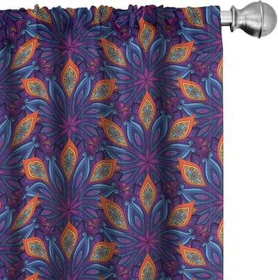 ABAKUHAUS Mandala – Gordijnen 2x75x245 cm – Microvezel – halfverduisterend – oranje/lichtblauw – paar