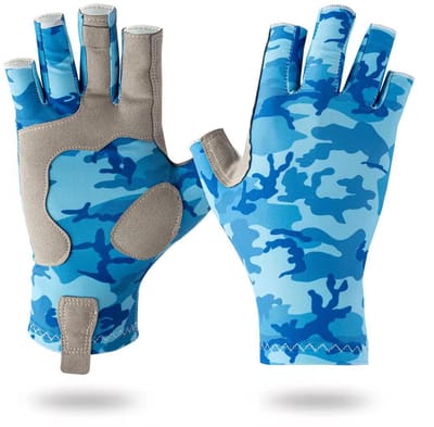 Camo blauw, S/M Vishandschoenen-halfvingerig-UV-bescherming-antislip-zonwerend-buitensport-havissen en sportvissen accessoire