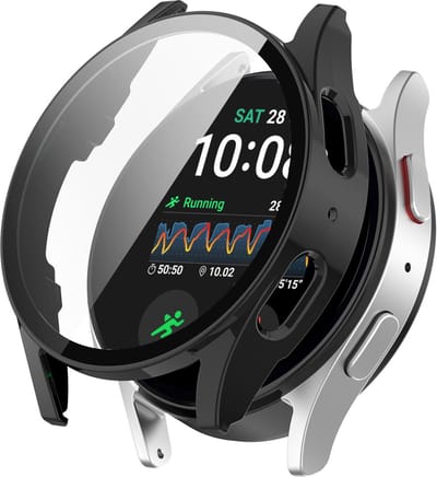 Strap-it Hard case hoesje met screen protector van glas - geschikt voor de Samsung Galaxy Watch 7 - 40mm (zwart)