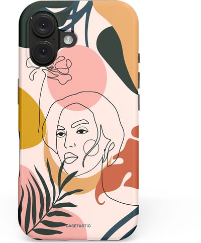 Casetastic hoesje geschikt voor Apple iPhone 16 - MagSafe - Dubbellaagse bescherming - Elegantie van binnen - Fashion Case - Perzik Wit Donkergrijs Zilver