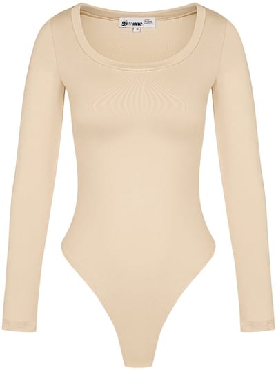 Comfortabele Polyester Vrouwen Lange Mouw Bodysuit met Hoge Stretch - Beige - Maat S