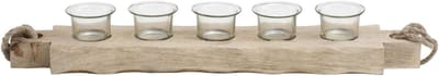 Theelicht Set - Windlichten Hout - Sfeerverlichting Huis - Set Van Vijf - 52cm Plank - Natuurlijk Hout
