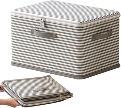 Opbergzakken Dekbed - Beddengoed Organizer - Ruimte Besparen - Robuuste Draagconstructie - 32 x 24 x 18 cm - Grijze Streep