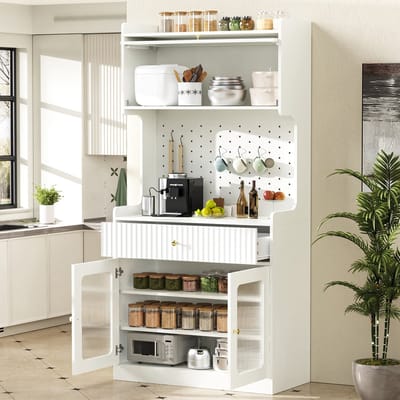FloraGrace Buffetkast - Met Ledverlichting En Verstelbare Planken - Voor Keuken Woonkamer En Eetkamer - MDF En Spaanplaat - 80x40x180 Cm - Wit