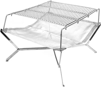 Opvouwbare Vuurkorf - Draagbare Vuurplaats - Buiten Koken - Roestvrij Staal Gaas - 41.5 x 40 x 29.5 cm - Zilver