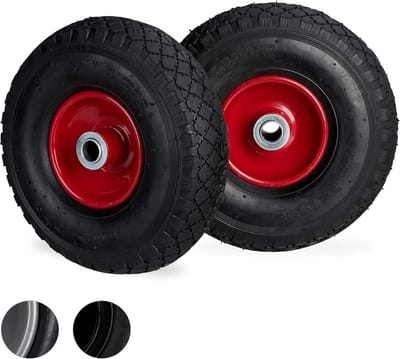 Steekwagenwiel 3.00-4 set van 2 luchtband tot 100 kg - 260x85 mm reservewiel met stalen velg - zwart-rood