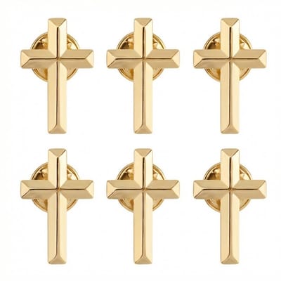 Goudkleurige kruis broche set – broche dames en heren – decoratieve spelden set van 6 stuks met 3D kruis vorm, gladde afwerking en compact ontwerp