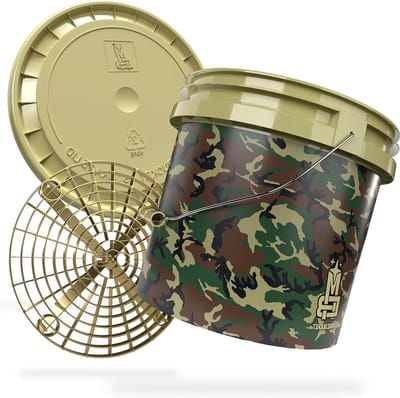 Wasemmer met Grit Guard - Autowas emmer - Auto poetsen - Extra stabiele kunststof - 13 liter - Camouflage groen