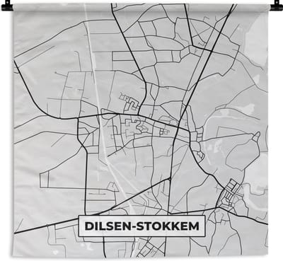 Wandkleed - Wanddoek - België – Dilsen Stokkem – Stadskaart – Kaart – Zwart Wit – Plattegrond - 180x180 cm - Wandtapijt