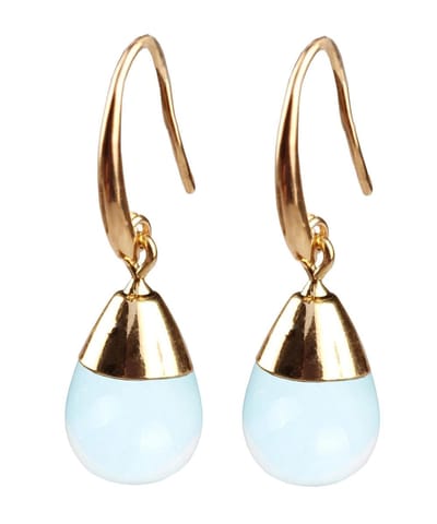 Edelstenen oorbellen Gold Dip Sea Opal - zee opaal - oorhanger - blauw - druppel vorm - goud - luxe sieraden zakje - blauwe oorbellen - oorbellen dames