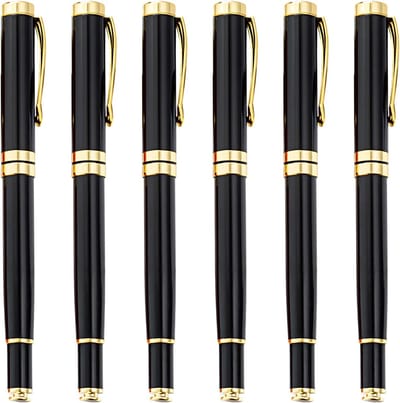 Zwarte en gouden luxe balpennen, soepel schrijfgemak, duurzaam ontwerp, 5 stuks, ideaal voor kantoor en professioneel gebruik, 14 cm x 1,2 cm