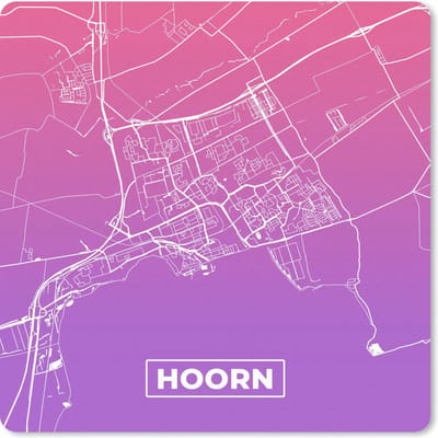 Muismat 20x20 cm - Mousepad Stadskaart - Hoorn - Paars - Roze - Muismatten
