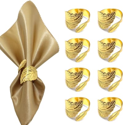Verpakking van 8 - Gouden servetringen - Servetdoek sjaalgesp in de vorm van een blad in restaurantstijl (tafeldecoratie voor bruiloften, banketten, jubilea, verjaardagen, feestdagen en doopfeesten)