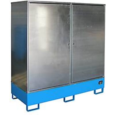 BAUER Gevaarlijke stoffen kast GS-2, plaatstaal, van onderen toegankelijk, B 1680 x D 690 x H 1780 mm, voor 2 x 200 l vaten, blauw