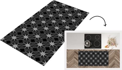Keukenloper - Loper keuken - Kompas - Patronen - Zwart Wit - 120x60 cm - Keukenloper vinyl