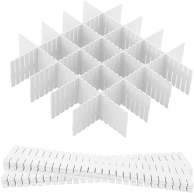 12 stuks ladeverdelers, verstelbare ladeverdelers, organizer, kunststof, doe-het-zelf lade-organizers, scheiders voor ondergoed, sokken, cosmetica, slaapkamer, kantoor, 32,4 x 7 cm, wit