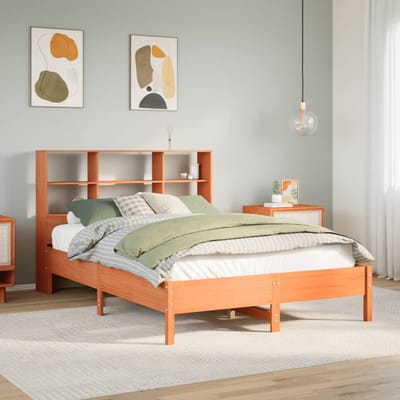 vidaXL - Bed - met - boekenkast - zonder - matras - grenenhout - wasbruin - 160x200 - cm