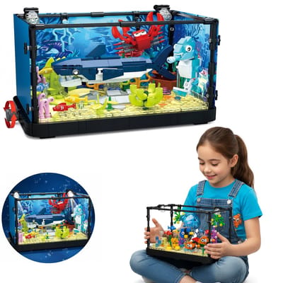 COIL Bouwstenen Aquarium met een haai 8+ – Onderwaterwereld Oceaan Set – Creatief Bouwspeelgoed & Decoratie - 648 onderdelen