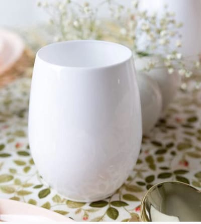 Decorline - 24 Luxe Wit Kunstof Stemloze Wijnglazen 340ml -Herbruikbaar plastic rode wijn drinkglazen Pet kwaliteit, perfect voor Bruiloften, Verjaardagen, Kerstmis en Feesten.