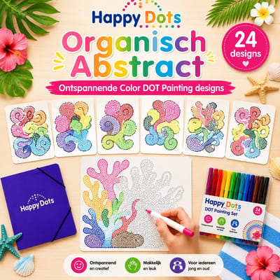 HappyDots Color DOT Painting set Organisch Abstract A4 - 24 designs + stiften set + opbergmap