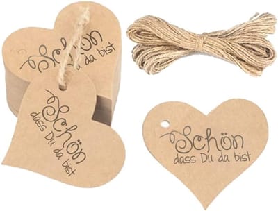 50 Pcs Hartvormige Kraftpapier Cadeau Labels - Mooie You Da Bist Labels Hart Hanger met Touw voor Valentijnsdag - Trouwen - Cadeaus