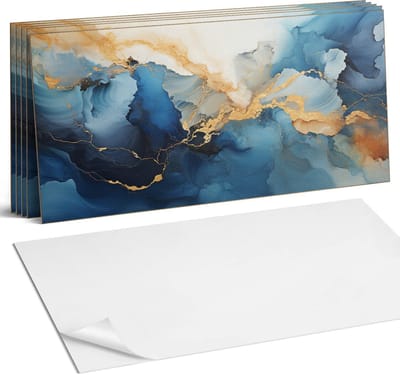 Coloray Plaktegels - Abstract patroon met golven Wandtegel Zelfklevend - 60 cm x 30 cm - Blauw Plaktegels - 6 stuks - Rechthoek PVC Tegels - Plaktegels Keuken - Zelfklevende Vloertegels Badkamer - Vinyl Tegels - Zelfklevende Wandtegels