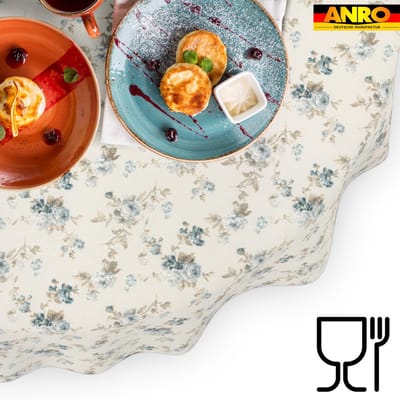 ANRO Tafelkleed Rozen Blauw Ovaal 220x140cm Rechte rand Afwasbaar Waterafstotend Binnen & Buiten