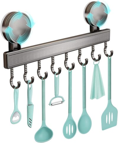 Keukengarderobe met Haken - Keuken Organizer - Keuken Opbergen - Zonder Boren - 40 cm - Grijs