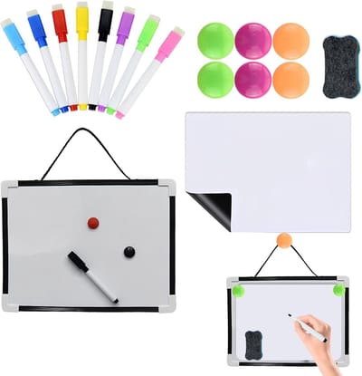 Magnetisch Whiteboard - Dubbelzijdig - 29,8 x 20 cm - Met Stiften En Magneten - Voor Kantoor En School