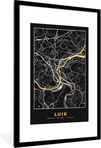 Fotolijst incl. Poster - Kaart - Goud - Luik - Plattegrond - Stadskaart - 80x120 cm - Posterlijst