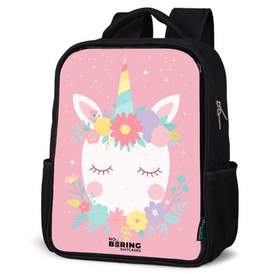 NoBoringSuitcases.com® - Rugzak zwart meisjes - Schooltas meisje - NoBoringSuitcases.com® - Rugzak zwart - Schooltas jongen & meisje - Eenhoorn - Bloemen - Roze - Rugtas voor school - Boekentas kind - Schoolrugzak - Kinderrugzak