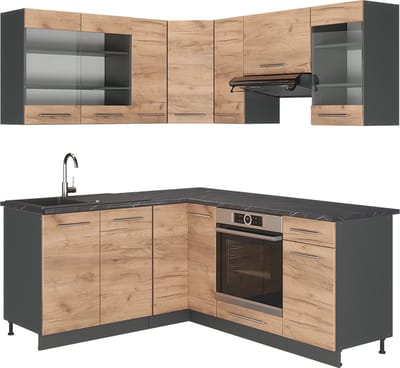 Vicco Hoekkeuken Fame-Line, Goudkleurig Eiken/Antraciet, 190 x 160 cm, WB Antraciet