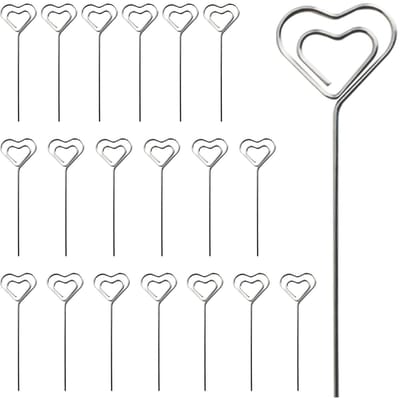 Dailygoods- Memo Clip Set - 20 Stuks Hartvormige Kaartenhouder - Tafelnummer Clip - Metalen Draden - Decor voor Feest/Wedding - 10 x 3,3 cm - Fotohouder