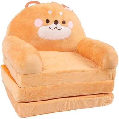 Kinderstoel Bank Cartoon Opvouwbare Leuke Bank Draagbare Sofa Stoel voor Thuis Scholen Bruine Puppy 4 beige