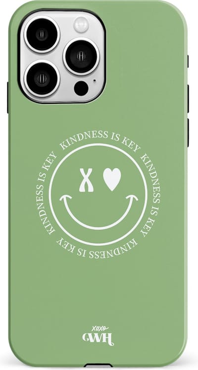 xoxo Wildhearts Kindness Is Key - Double Layer - Smiley case hoesje geschikt voor iPhone 13 Pro Max hoesje - Hoesje met smiley face - Emoji hoesje geschikt voor Apple iPhone 13 Pro Max hoesje - Groen