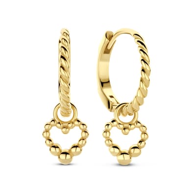 New Bling - 9NB-1389 - bolletjes hart hoops oorbellen - 925 sterling silver - gold plated - 14mm