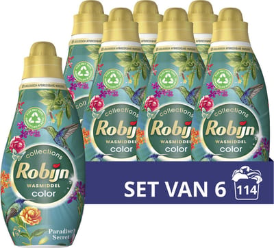 Robijn - Vloeibaar Wasmiddel - Klein & krachtig - Paradise Secret- 6 flessen - 114 wasbeurten - Voordeelverpakking