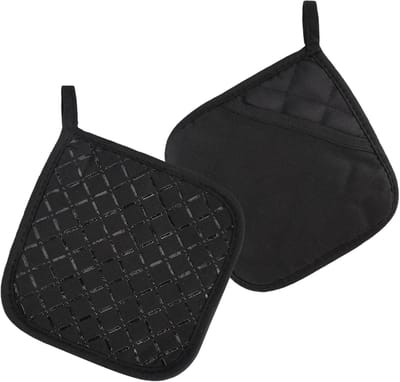 Pannenlappen van Katoen met Tas, 17,5cm Hittebestendige Antislip Ovenhandschoenen, Katoenen Hittebestendige Pannenlap, Vierkante Pannenlappen voor Keuken voor Koken, Bakken en Grillen