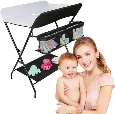 Baby commode - Opvouwbaar meubel - Baby verzorgen - Ruimtebesparend design - 79 x 55.5 x 96 cm - Zwart wit