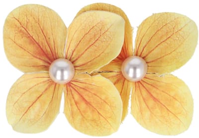 Haarsoires Haarspeld Duckklem 7cm – Dubbele Bloem – Parel – Geel - Sterke Haarclip voor Styling & Dagelijks Gebruik - Hair Clip - Decoratieve Haaraccessoire
