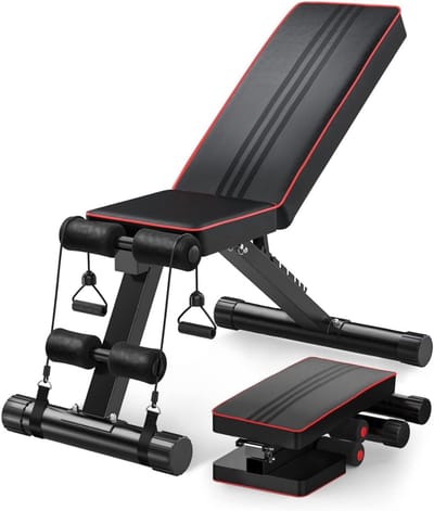 SNJY® Fitnessbank - Halterbank - Trainingsbank - Tot 300KG - Verstelbaar en Inklapbaar - 6-in-1 - Zwart