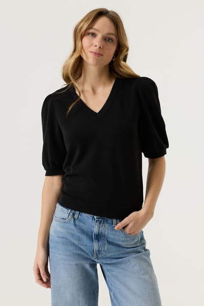 Garcia zwarte dames trui   V-hals   Regular fit   Duurzaam   Korte mouw Zwart XS