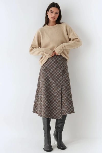 Geruite Maxi Rok met Knoopsluiting